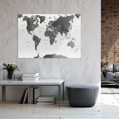 Magnetisches Glasbild - Weltkarte SW Hell